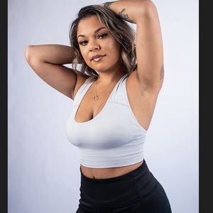 White cross sports bra